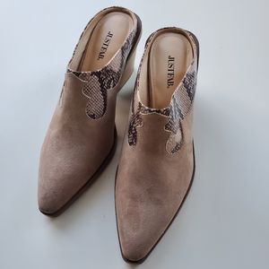 NEW ADA Embossed western mule taupe faux snakeskin faux suede